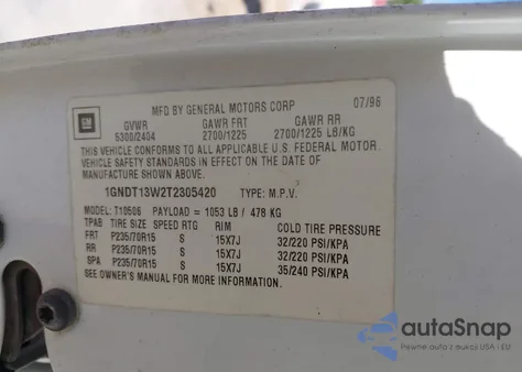 1996 Chevrolet Blazer from USA, damaged, VIN 1GNDT13W2T2305420